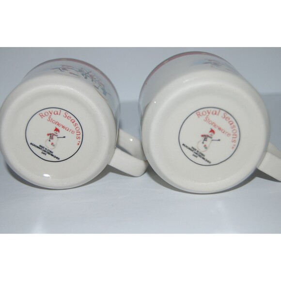 2 Royal Seasons Stoneware Snowmen Coffee Mug Cup Yellow Dot Retired Winter Theme - Picture 4 of 5